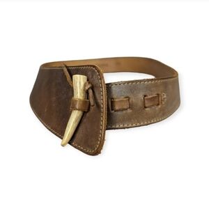 Brown Leather Waist Belt with Horn Toggle Closure